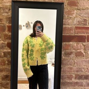 Knitted flower Zara cardigan sweater in yellow size M